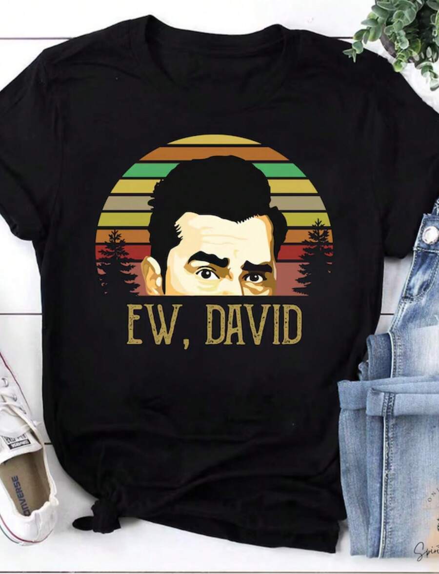 EW David Vintage Sunset T-Shirt, Schitt's Creek David Rose Shirt, Funny Retro Quote Tee, Alexis Rose Meme, 90s TV Fan Gift - Black - View 1