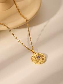 Gold-Tone Personalized Pendant Necklace - Sun/Eye/Bird Rhinestone Jewelry, Suitable For Women's Everyday/Casual Wear - Gold - View 7