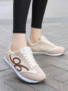 女士复古轻便舒适圆头系带鞋，透气学生休闲情侣简约低帮软底百搭运动鞋 - 米棕 - 查看 14