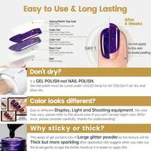 YTD Likomey Gel Nail Polish,15ml Secret Purple Glitter Nails Gel,Fall Winter Shiny Sparkly Salon Home DIY Manicure UV Color Varnish,SF442 - ColorGG - 查看 7