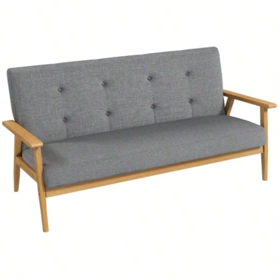 Three-Seater Tufted Sofa, Rubberwood, 154.5 X 69.5 X 73 Cm, Grey - Grey - View 1
