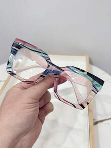 1副女士休闲复古方形蓝色时尚平光眼镜，适合日常佩戴和街拍 - 彩色 - 查看 9