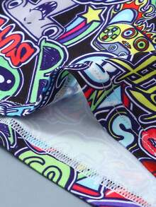 3条装男士内裤，随机涂鸦印花，松紧腰带，弹力男士平角裤 - 彩色 - 查看 2