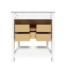 White Vanity Unit With Ceramic Basin – Freestanding Bathroom Unit With 2 Drawers And An Open Compartment, High-Quality Lacquered MDF Panel, Gold Handles, Without Tap Or Drain