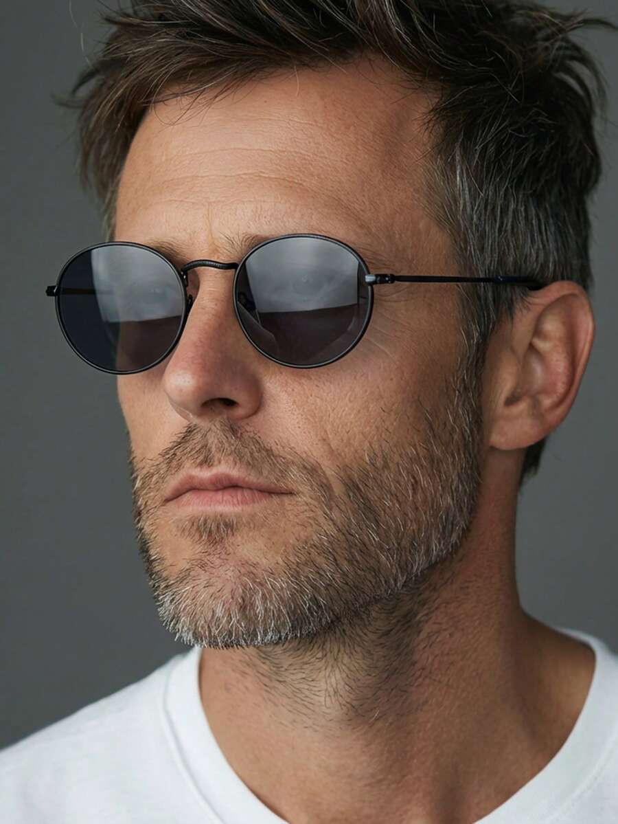 1 Pair Men's Black Round Metal Frame Retro Personalized Small Frame Fashion Fashion Glasses - Black - View 1