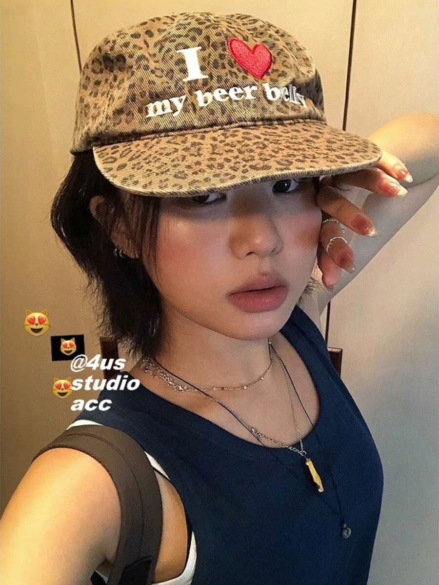 I Love My Beer Belly Embroidered Flat Brim Baseball Cap, Camouflage/Leopard Print Graphic Hat, Wide Brim Flattering Face Unisex Casual Street Adjustable Dad Hat, Autumn/Winter - Multicolor - View 1