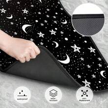 4pcs Black & White Celestial Car Floor Mats Set - Non-Slip Moon Phases, Stars & Night Sky Design (Crescent/Moon/Star) Fit For SUV, Truck, Van - Heavy-Duty All-Weather, Easy-Clean Auto Accessories - 月亮和星星 - 查看 4