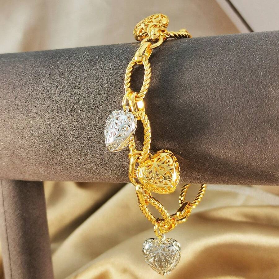 1件装时尚奢华女士镂空心形嘻哈朋克手链，新娘婚礼生日派对情人节开斋节珠宝礼物 - 金黃色 - 查看 1