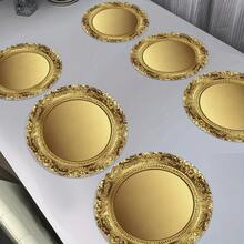 Juego de 6 manteles individuales con borde dorado vintage, con diseño impreso en 2D redondo, perfecto para la decoración del hogar. Estos manteles individuales lavables son ideales para uso diario, celebraciones festivas, bodas y para realzar la mesa de comedor de la cocina. - 15 pulgadas - Ver 3