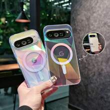 1个透明菱形图案磁吸手机壳，兼容谷歌Pixel 10 Pro XL，透明保护套，Pixel 9 Pro XL，透明磁吸后盖，圣诞礼物，情人节礼物，时尚手机壳 - 鑽石紋彩鍍 - 查看 10