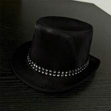 Stage Costume Top Hat For For Men And Women  Style Shiny Rhinestone Tuxedo Magician Cap - 黑色 - 查看 4