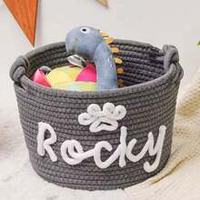 Personalized Braided Rope Pet Toy Storage Basket, Custom Pet Name Gift Basket, Travel Storage Bag, Tote Bag For Pet Lovers, Home Decor Pet Supplies - Multicolor - View 45