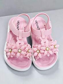 可爱水钻蝴蝶结露趾凉鞋，透气舒适，适合女孩海滩度假 - 粉色 - 查看 6