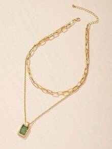 Geometric Charm Layered Necklace - Green - View 3