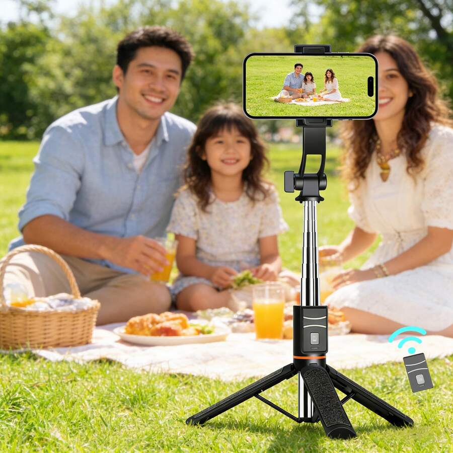 360° Portable Smartphone Stabilizer Tripod, Wireless Remote Control, Extendable Selfie Stick, Multi-Angle Shooting, Suitable For Short Videos, Live Streaming, Photography, Sturdy And Durable, Foldable For Easy Storage, Capture Memorable Moments - Black - View 1
