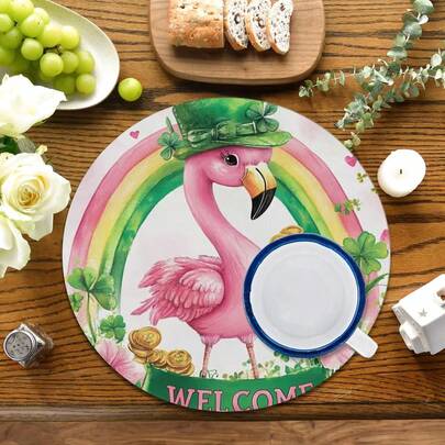 2pcs/4pcs/6pcs Shamrock, Flamingo St. Patrick's Day Style Silicone Coasters, Holiday Gifts, Seasonal Decor, Suitable For Dining Table, Coffee Bar, All Season, Washable Placemats, Room Decor, Coasters, Trivets, Kitchen Table Mats, Indoor/Outdoor Party Decorations, Home Decor, Ideal Gifts