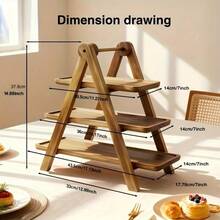 Senmeo 3-Tier Wooden Serving Tray - Rustic Multi-Level Display Stand For Fruits, Cakes, Desserts & Home Decor | Sturdy Solid Wood Snack Holder, Kitchen Countertop Organizer With Handles - màu nâu - Xem 10