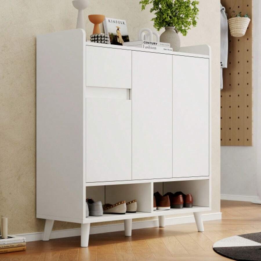 Modern Sideboard/Chest Of Drawers/Shoe Cabinet With Ample Storage Space, 4 Doors And 1 Drawer With An Adjustable Shelf For Dining Room, Living Room Or Kitchen, White - White - View 1