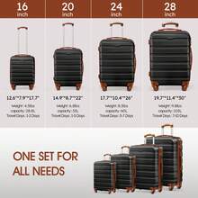 4 Piece Luggage Set 16/20/24/28 Inch Hardside Lightweight Suitcase With Spinner Wheels (Purple) - 黑褐色 - 查看 4