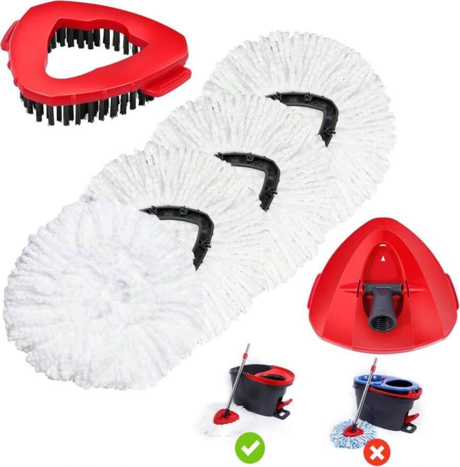 4 Pack Spin Mop Replacements Head Compatible For Oceda RinseClean 2-Tank System,Microfiber Spin Mop Refills Head,1 Mop Scrub Brush + 1 Mop Base + 4 Pack Cleaning Floor Mop Head - ColorF - 查看 1