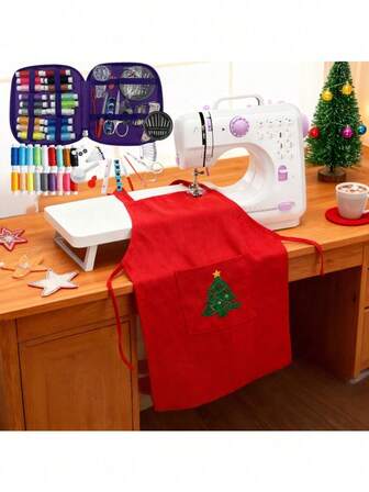DIY Christmas Sewing Kit | 12-Needle Desktop Sewing Machine With Lamp And Storage Function | Suitable For DIY Clothing And Quick Mending, Applicable To Thin Fabrics (Cotton, Canvas, Handkerchief) For Simple Handmade Creation, From Horror Costumes To Cute Handicrafts, Proficient In All
