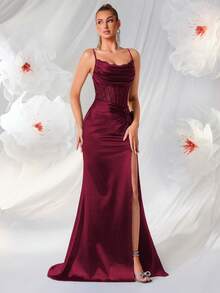 ADYCE فستان ماكسي أنيق بتصميم لوحات الدانتيل عالي الخصر مع طيات وشق في الظهر، مناسب لحفلات التخرج والحفلات الرسمية وحفلات عيد الميلاد والعشاء الرسمي وحفلات العودة إلى المنزل وحفلات الزفاف وحفلات السنة الجديدة وغيرها من المناسبات