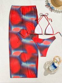 Bikini de 3 piezas para mujer de la marca WaveBikini, con un elegante degradado de rojo a azul - Multicolor - Ver 4