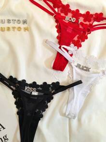 1件客製化女款內褲，可個性化金/銀色字母姓名，週年紀念禮物 - 黑色 - 查看 3