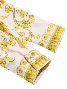 女士新款时尚复古印花迷你连衣裙——长袖、收腰、褶裥设计，适合日常通勤和度假穿着