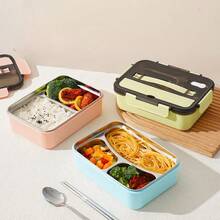 Stainless Steel Insulated Lunch Box - 304 Stainless Steel, Microwave , Portable Student Compartment Container With Handle For School, Picnic, And Travel, School Bento Box | Slim Metallic Surface | Durable Insulated Food Container - Màu xanh lam - Xem 6