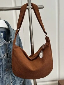 Tas Selempang Kasual Wanita yang Lucu, Warna Polos, Cocok untuk Perjalanan Sehari-hari - Coklat - View 8