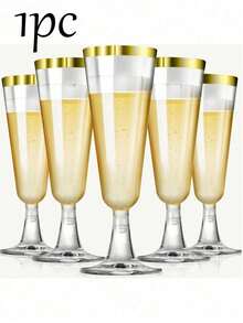 50只/25只/10只装 高级可重复使用香槟杯 透明金/银边银色香槟杯、鸡尾酒杯、派对杯、祝酒杯，饰以金色细纹，适合野餐、婚礼派对等场合 - 藍色 - 查看 14