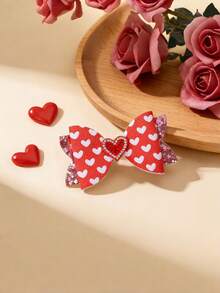 2pcs Valentine's Day Hair Clips, Heart Pattern Print, Shiny Pink Heart Shaped Hair Clips, Suitable For Valentine's Day Party, Teens Hair Accessories