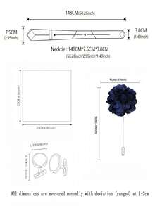 4件套男士商务领带、翻领别针西装、婚礼派对礼物、日常时尚条纹领带套装 - 水鴨藍 - 查看 3