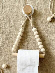 1/2pcs Wall Mounted Toilet Paper Holder, Bathroom Towel Rack, Creative No-Drill Bathroom Storage Organizer, Handwoven Wooden Bead Towel Rack, Retro Toilet Paper Holder (Suitable For Rental Apartments), Home Decor - Multicolor - View 5