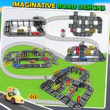 磁性积木道路扩展套装，耐用创意STEM学习玩具，包含弯道和直道赛道，适合3岁以上儿童，学前感官学习玩具，幼儿生日礼物 - 彩色 - 查看 6