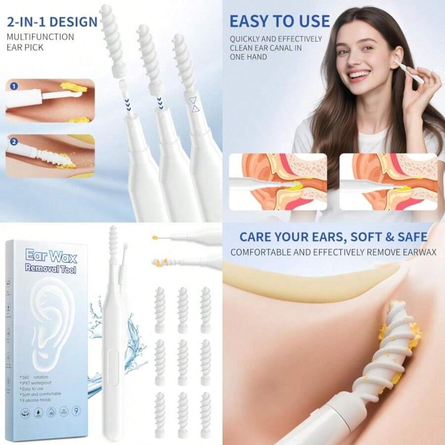 2025 Ear Wax Removal Tool Multifunctional Spiral Ear Cleaner Q Grips Earwax Cleaning Tool With 9 Repacement Tips Washable Ear Wax Removal Kit For Deep Cleaning Ear Picks - 如圖 - 查看 1