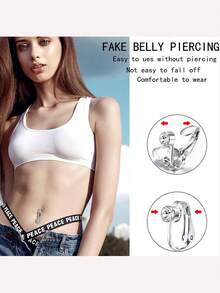 4pcs/Set Elegant Women Fake Belly Piercing Jewelry, 2pcs Gold-Plated Fake Belly Button Rings Clip On Belly And 2pcs Clear Silicone Pad, Multi Styles Heart Butterfly Eye Of Devil Belly Button Rings Non Piercing Jewelry For Women Girls - Valentine's Day Gift - Gold - View 3