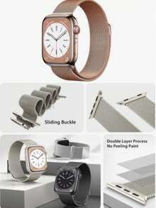 1条金属米兰尼斯表带，兼容 38mm、40mm、41mm、42mm、44mm、45mm、46mm、49mm，男女通用，不锈钢网状磁吸可调节表带，适用于 Series Ultra、10、9、8、7、6、5、4、3、2、1、SE - 玫瑰金 - 查看 2