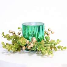 A Set Of 4 Gold Candle Rings In Faux Fruit And Eucalyptus Leaves - A Luxurious Centerpiece For The Holidays.