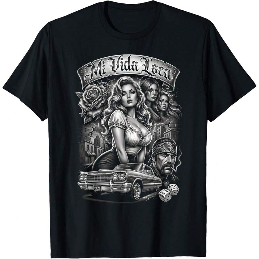 Chicano Culture Street Style T-Shirt - 黑色4 - 查看 1