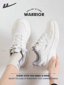 WARRIOR 女款时尚复古运动鞋，春夏轻便舒适透气，跑步鞋风格简约休闲，四季皆宜，耐磨耐穿，适合全天穿着，训练鞋，软底小白鞋 - Full PU Leather Upper白/灰 - 查看 8