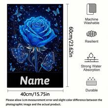 2PC Set: Vibrant Blue Rose With Water Droplets Surrounded By Butterflies On A Starry Background, Customizable Text Towel, Name Customization, Cartoon Anime Design, Striped Pattern, Ideal For Valentine's Day, Anniversaries, Parties, Gifts, Event250gsm Practical Kitchen Towel For Kitchen, Living Room, Bedroom And Home Use, Exquisite Pattern Printed Towel, Suitable For Kitchen And Living Room, Suitable For Car, Bedroom, Living Room, Office, Outdoor Camping Home Decoration, Comfortable, Soft And Additive Free Scouring Pad, A Good Gift For Daily Holidays - Multicolor - View 5