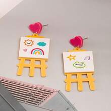 Pair Of Cute Acrylic Cartoon Earrings - Mini Sun, Rainbow, Cloud & Heart Designs With Smiling Faces, Perfect For Back-To-School, Teacher's Day, Or Casual Attire, Graduation Jewelry| Colorful Jewelry| Acrylic Earrings, Quirky Earrings - 彩色 - 查看 4