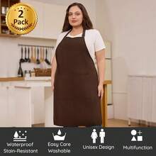 2 Pcs Plus Size Chef Apron, Unisex Professional Apron With 2 Pockets For CooFKing, Work, BaFKing (Larger Size) - Coffee - View 3