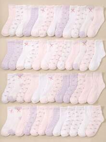 5/10/20 Pairs Girls White Knee High & Ankle Socks With Bow, Floral, Striped Designs, Breathable Soft Mesh, Suitable For 1-16 Years Old Children - Multicolor - View 6
