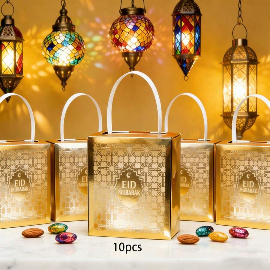 10pcs/Pack Eid Al-Adha, Eid Mubarak Party Favor Gift Candy Paper Boxes, Chocolate Paper Boxes, Cookies Boxes - Multicolor - View 1