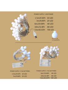 1条1.5米/3米/6米/10米LED串灯，带USB/电池盒，户外球链灯串，花环灯，派对家居婚礼花园圣诞装饰 - 暖白光 - 查看 2