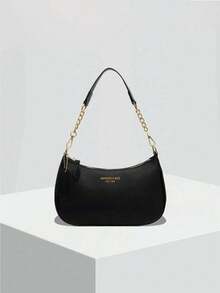 Solid PU Crossbody Underarm Bag For Women, Waterproof Shoulder Purse For Shopping & Mother's Day Gift - 黑色 - 查看 8