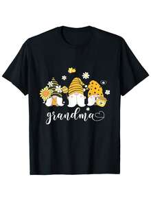 Cute Grandma Women Cute Gnomes With Bees Sunflower Country T Shirt - màu đen - Xem 1